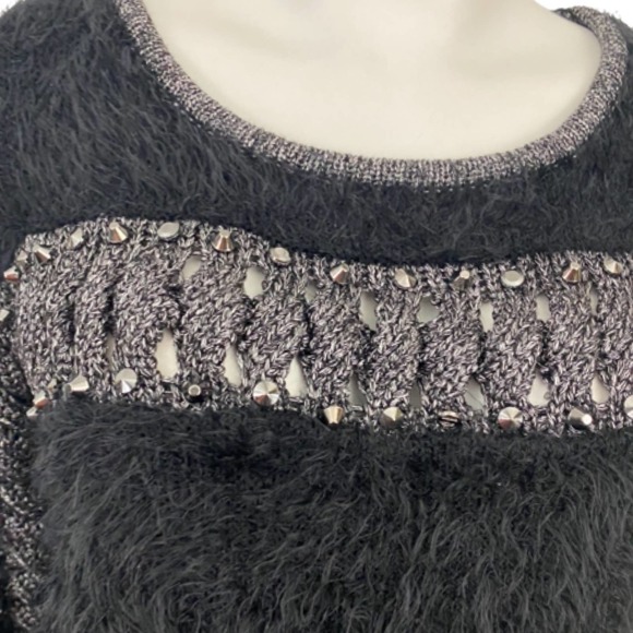 1990s Black Studded Fuzzy Cutout Designer Sweater Clubwear / Women’s Small - Picture 4 of 4